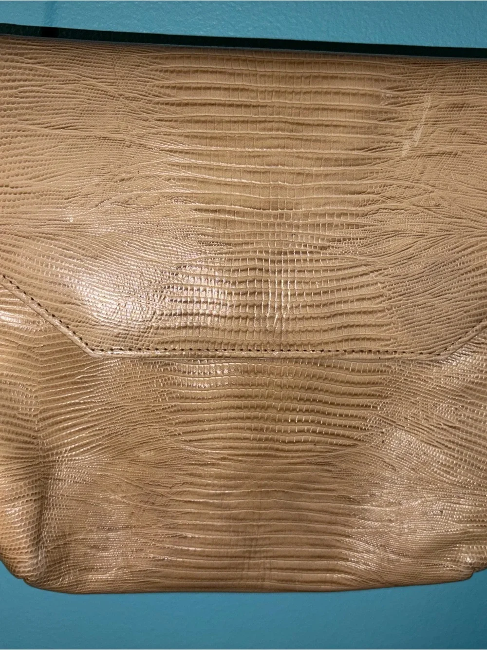 Meyers Vintage Neutral Lizard-Embossed Leather Clutch or Crossbody- Beige